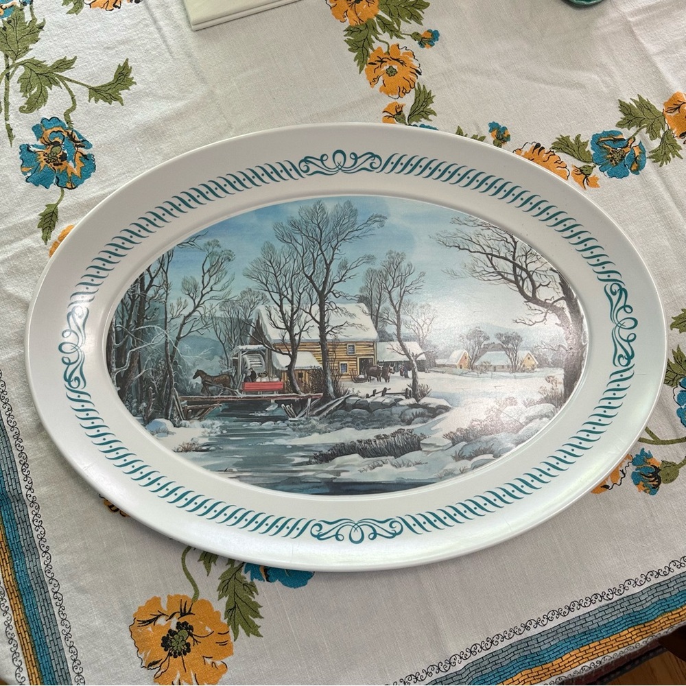 Lovely Vintage Brookpark Melamine / Melmac Currier & Ives Serving Platter, '60's